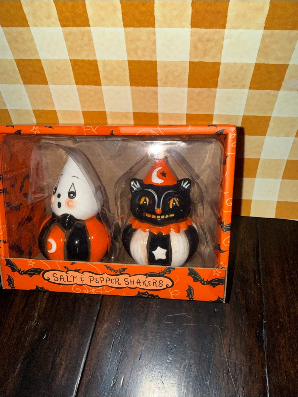 Johanna Parker Vintage Halloween Cat & Ghost Salt and Pepper Shakers BNIB